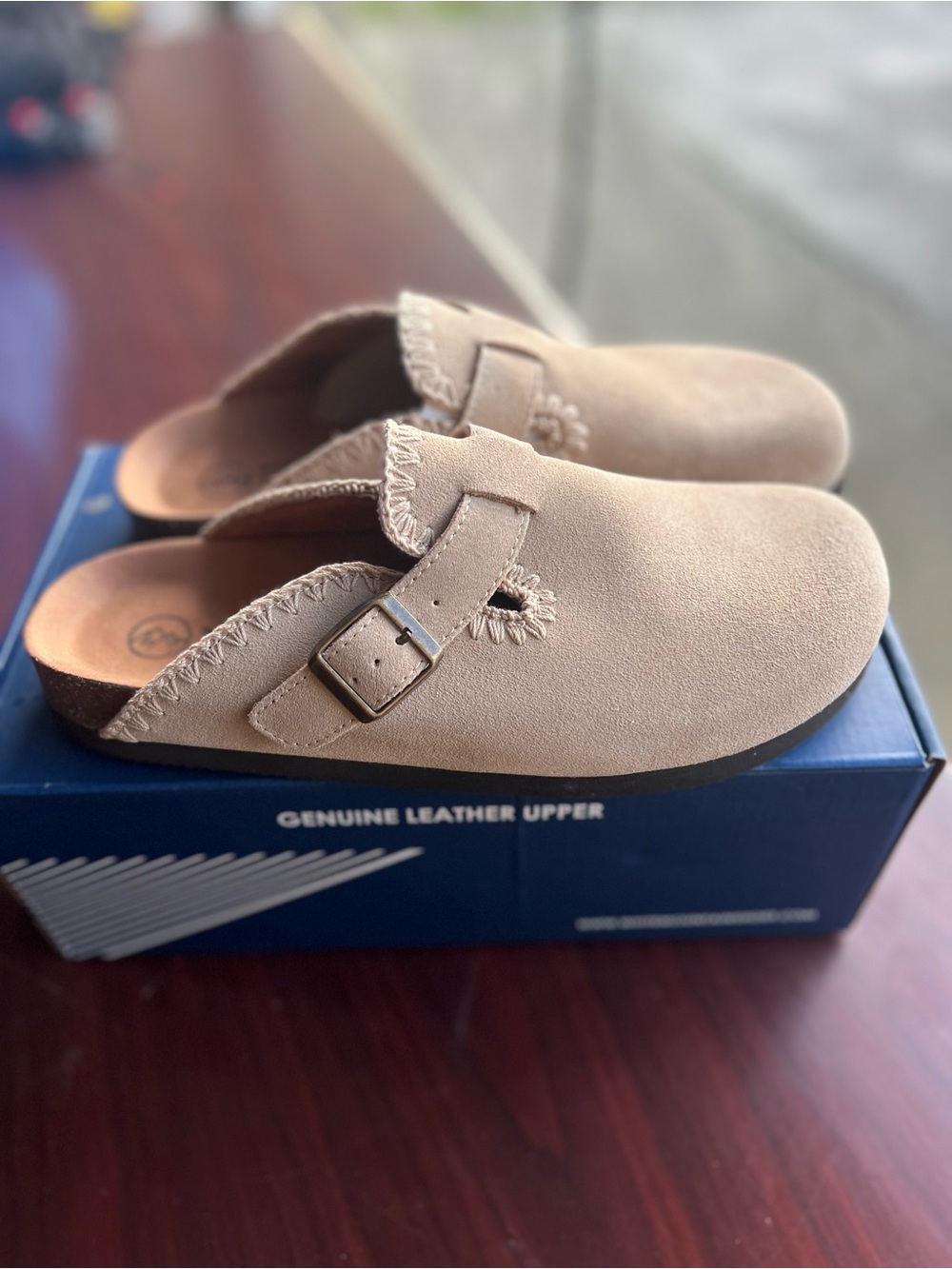 White Mountain Women's Tan Suede Slip-On Clogs with Buckle - Picture 2 of 4